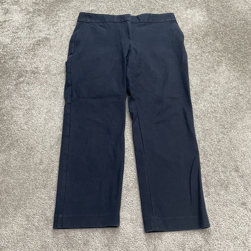 Ann Taylor Kate Fit Chino Ankle Pants Womens 8 Navy Blue Straight Cotton 34x25